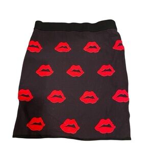 b+ab Gotta Pick My Precious Love Collection Black Skirt with Red Lips Pattern
